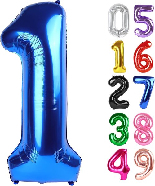Metallic Blue Number 1 Balloon - 40 Inch Shiny Decoration for Baby Boy/Girl First Birthday