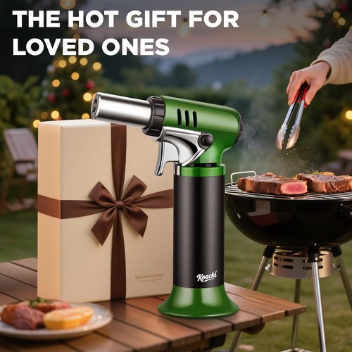 KOACKL Refillable Butane Torch with Fuel Gauge & Safety Lock - Adjustable Flame - Perfect for Welding, Resin Art, & More - One-handed Operation (Butane Gas Not Included)