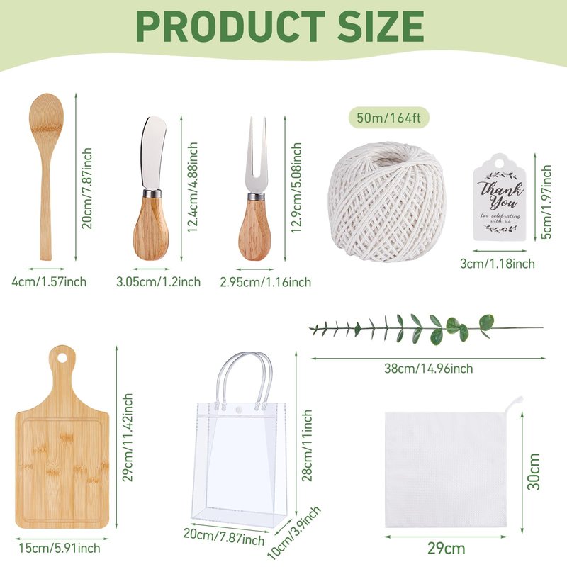 Baby Shower Prizes for Game Winners Bamboo Cheese Board Spoon Fork Butter Spreaders Plaid Towel Thank You Card and Gift Bags for Baby Shower Wedding Bridal Shower Favors (Bamboo, 1 Set)