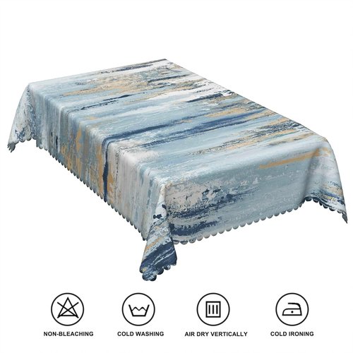 TTQYFNM 54x108inches Modern Aesthetic Stripe Tablecloth Gray Blue Brown Contemporary Abstract Painting Fabric Table Cloth Waterproof and Stain Resistant Table Cover for Kitchen Dining Room Home Decor