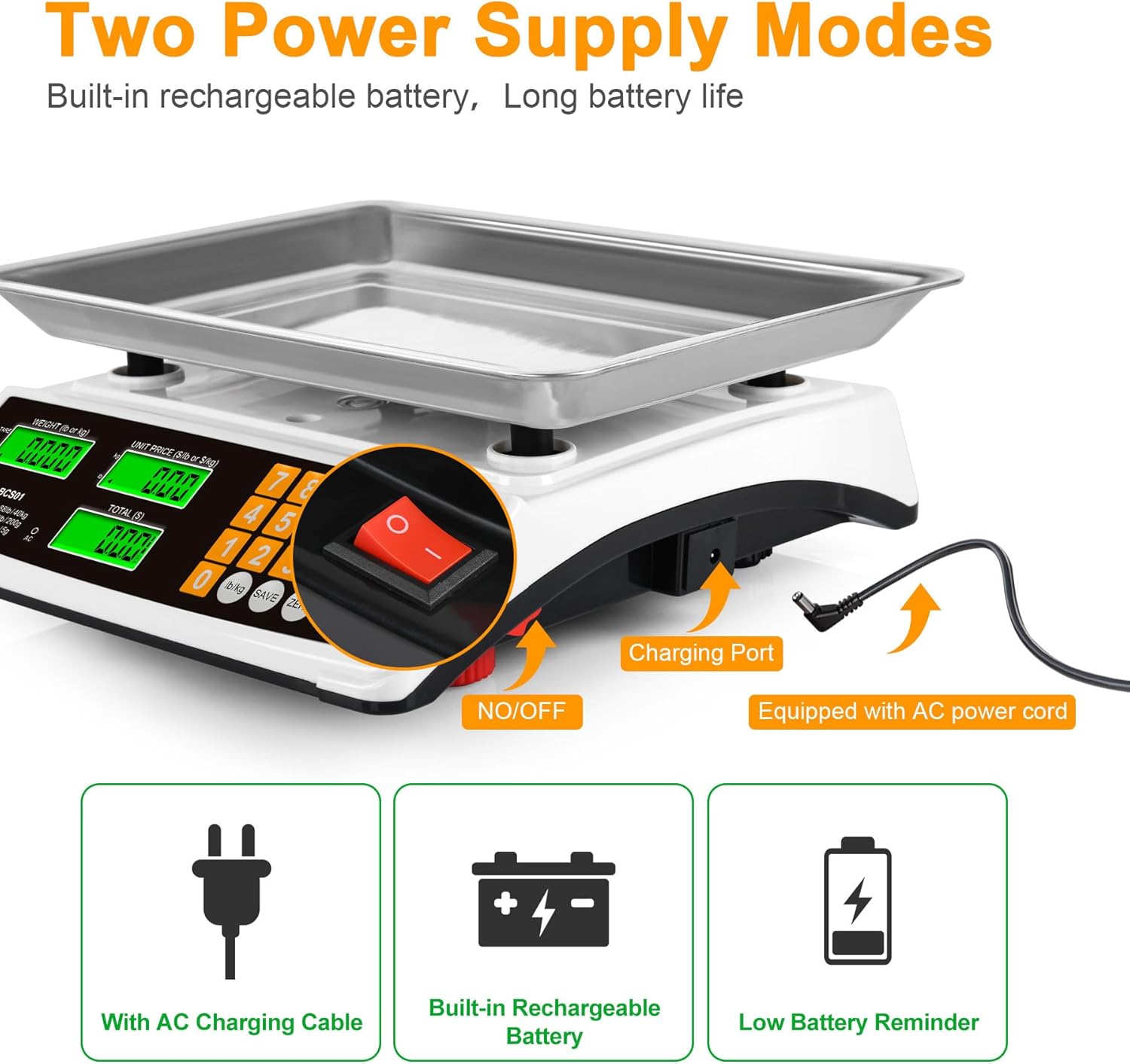 Price Computing Scale - 88lb/40kg Commercial Food Scale with Stainless Steel Platform & LCD Display