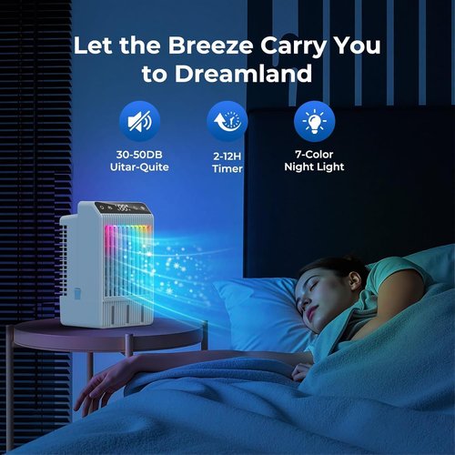 Portable Air Conditioners, Evaporative Mini Room Air Conditioner Cooling Fan, 2~12H Timer, AC Unit Air Cooler with 1000ML Water Tank, AC Portable for Room, Office, Car (White)