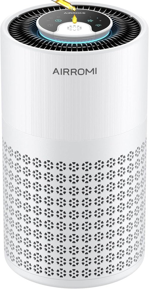 AIRROMI Air Purifier - HEPA 3-in-1 Filter for Pets & Allergies | Covers Up to 990 Ft², Quiet 360° Design, White