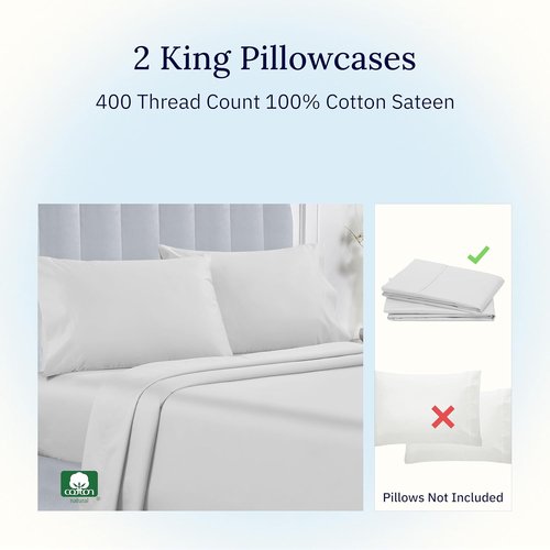 California Design Den King Pillow Cases - Set of 2, 400 Thread Count Sateen, Soft & Breathable Silver