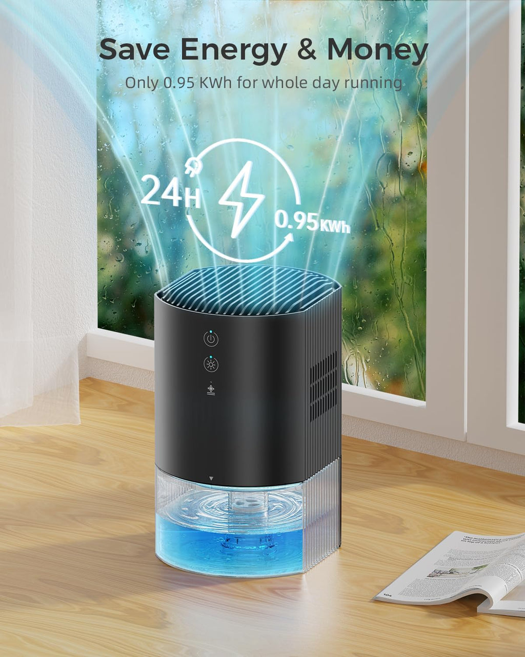 Skiennix Portable Dehumidifier - Ultra Quiet, Energy Saving with Auto Shut Off & Colorful Light | 35 OZ for Home, Office, RV, and More