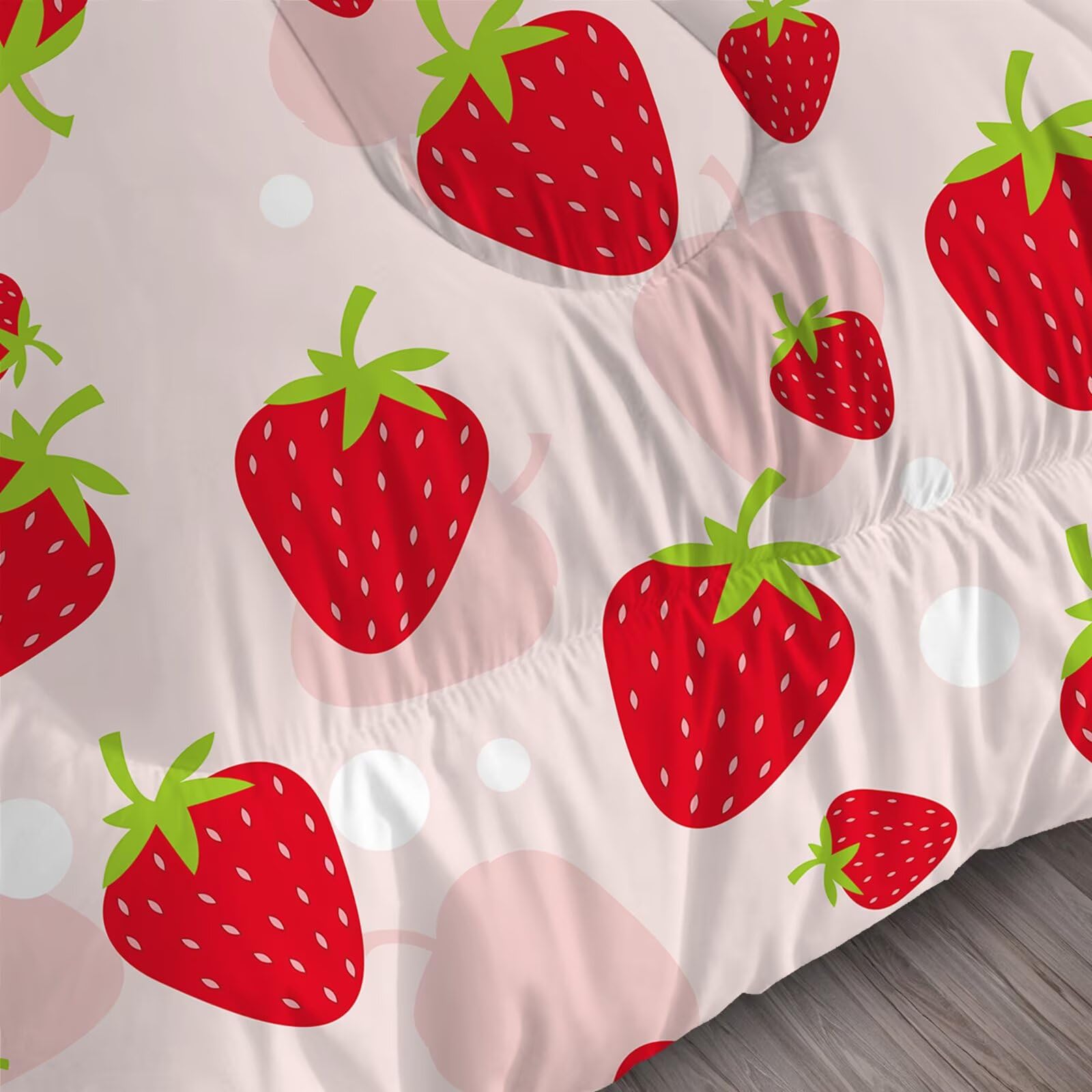 FUYEUN Strawberry Comforter Set Twin Size Pink Fruits Bedding for Kids Girls Women Kwaii Bedroom Decor Cute Quilt Bed Sets, 1 Comforter 1 Pillowcase