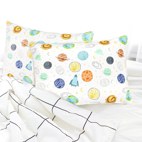 ManFaiSky 2 Pack Toddler Pillowcase, 13x18 Toddler Pillow Cases with Envelope Closure, Soft & Comfortable Travel Pillow Case Cover Boys Girls, Planets