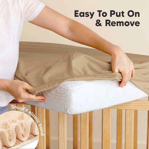 KeaBabies Organic Crib Sheets - 2-Pack Fitted Mattress Covers in Soft Pecan Jersey Cotton for Boys & Girls