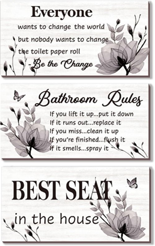 DonfenthY Bathroom Decor - Rustic Black Wall Art Set | 3 Pcs Farmhouse Bathroom Rules Signs, 10x5 Inch