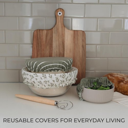 Beautiful Linen Cotton Blend Bowl Covers - Reusable Set of 3 for Bread Proofing | Fits 7" to 13" Bowls