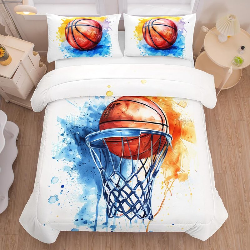 RUPSLO 5 Pieces Basketball Comforter Set Boys,Twin Comforter Bedding Set for Teens,Boys Twin Comforter Sets,Basketball Bedding Twin,Sports Comforter Twin 5Pcs