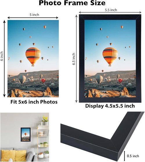 JCJMY 5x6 Picture Frame - Black Wall Hanging & Tabletop Display | Shatter-Resistant Plexiglass
