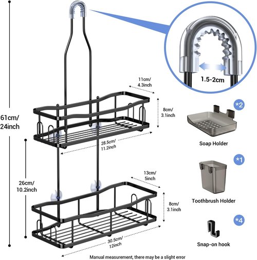 Aitatty Hanging Shower Caddy - Rustproof Bathroom Organizer Over Shower Head | No Drilling, Black