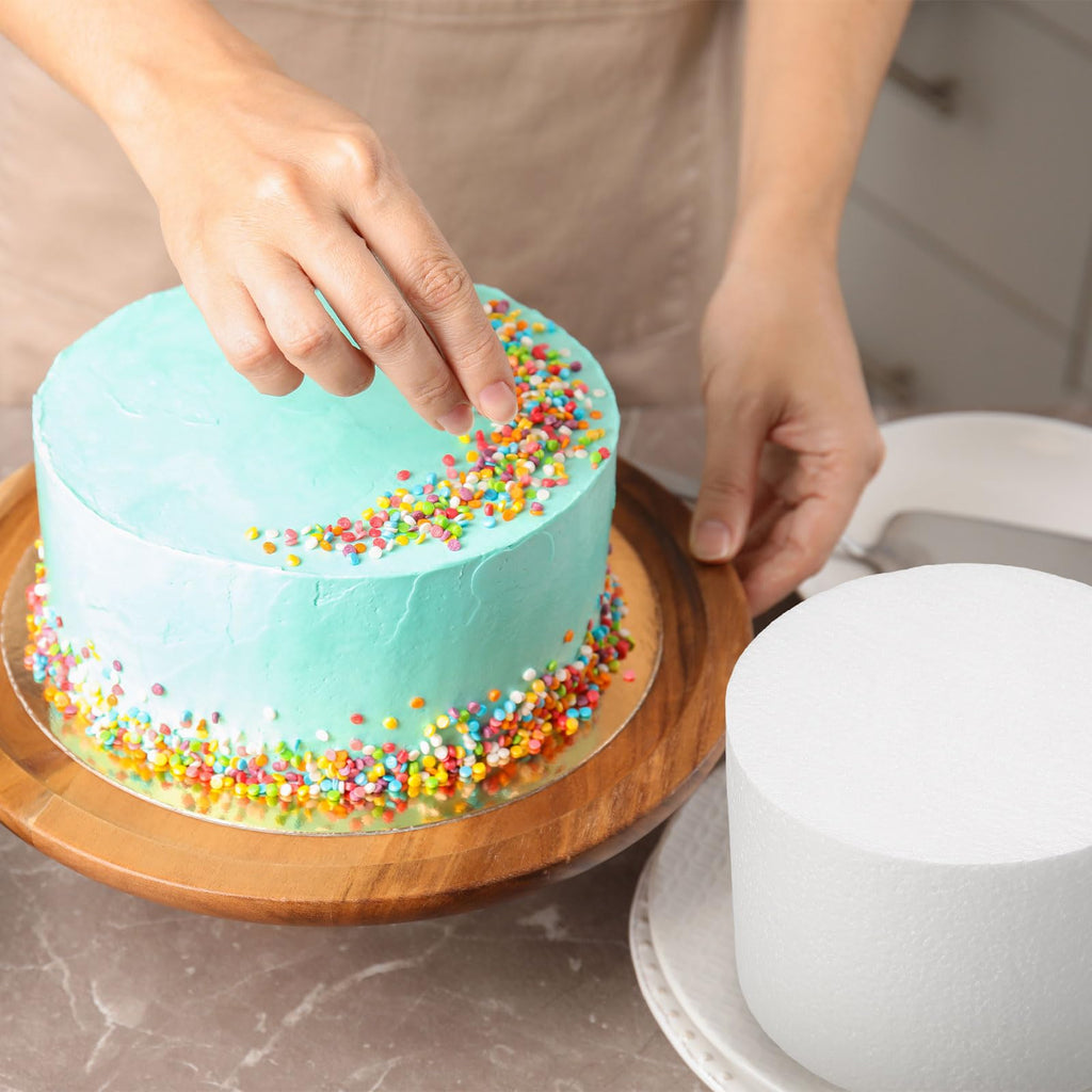 Suclain 6 Pack Round Foam Cake Dummy Tall Fake Wedding Cake for Decorating Valentine Day Baby Shower Birthday Party, White(6 x 4 Inch)