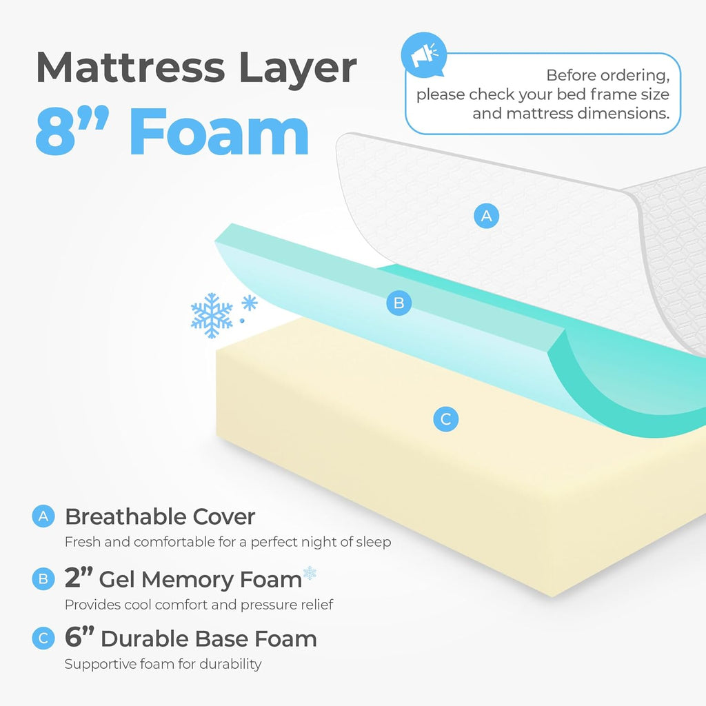 Neo Sleep Twin XL Cooling Gel Memory Foam Mattress - Medium-Firm Pressure Relief | CertiPUR-US Certified (8 Inch)