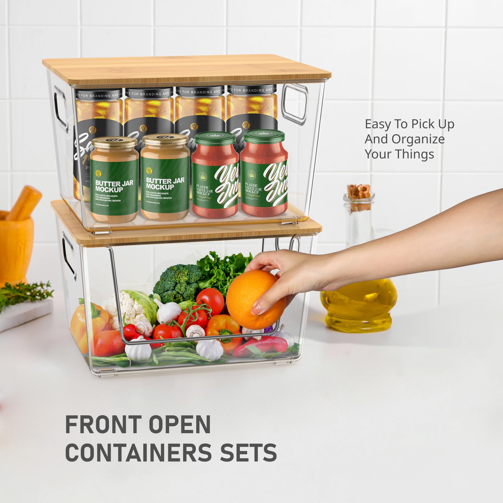 IDEATECH Pantry Organizers and Storage, Kitchen Storage and Organization for Onion, Potato, Veggies, Stackable Clear Organizer Bins for Pantry, Shelf, Kitchen Cabinet, Bathroom Organization(2Pack)