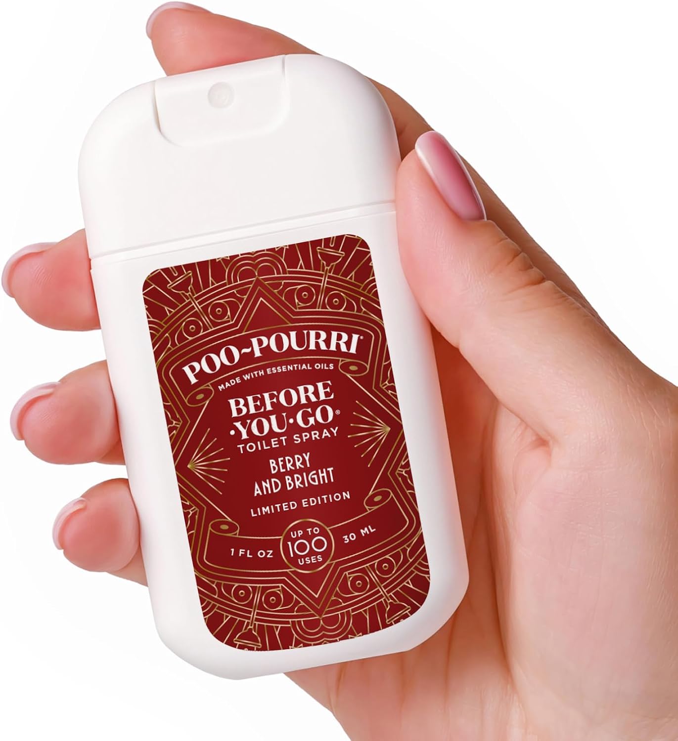 Poo-Pouri Holiday Pocket Sprayer - Berry and Bright Scent, 1 Fl Oz | Cinnamon, Cranberry & Balsam Fir