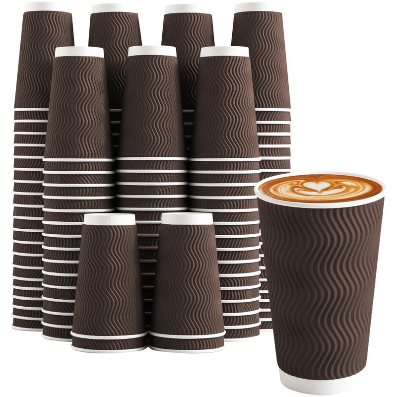 Clawsoff 90 Pack 16 oz Coffee Cups Disposable,Insulated Paper Coffee Cups,Corrugated Ripple Wall Design Paper Cup,Hot Cold Drinking Cup for Party, Picnic, Travel, Business, Home