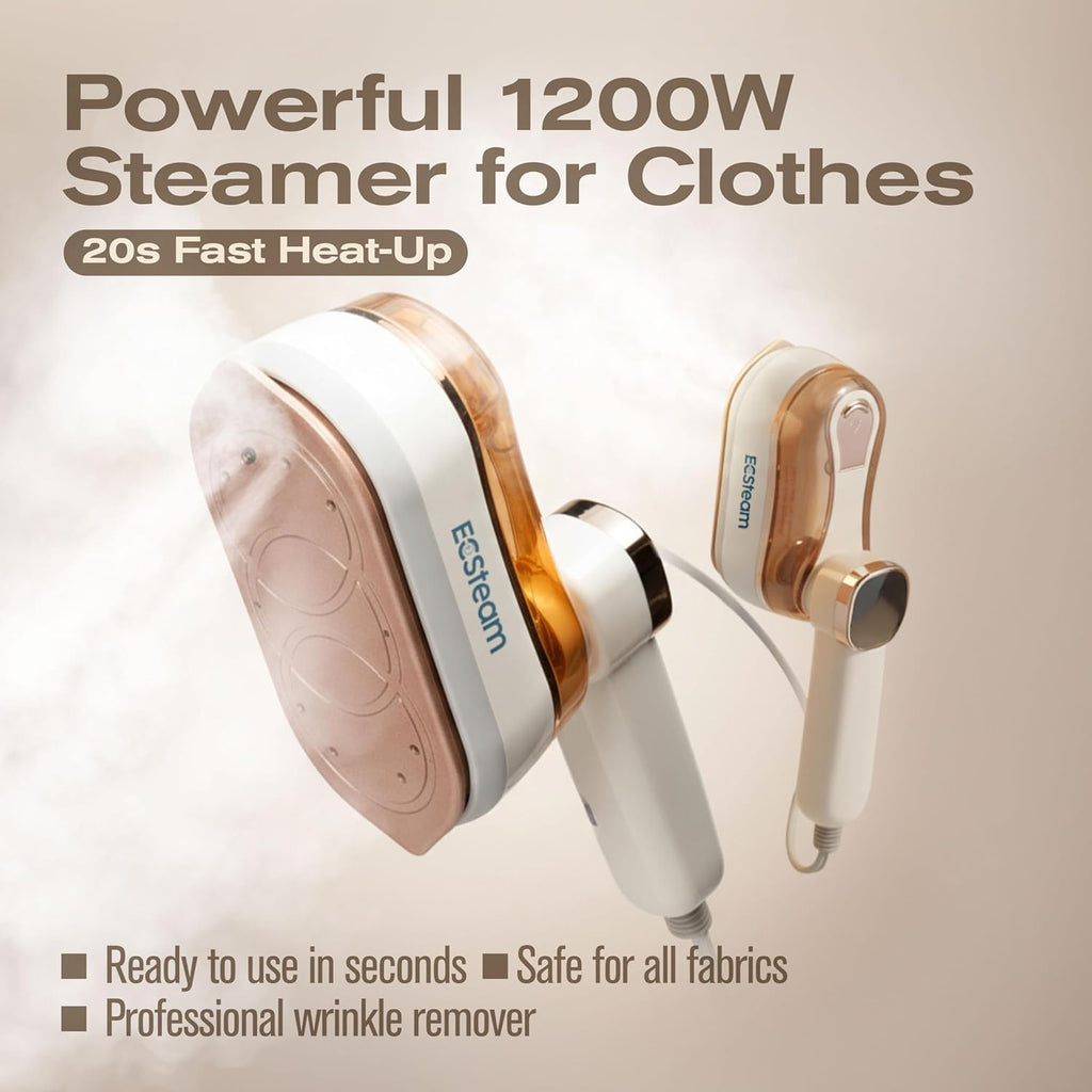 Skiennix Portable Clothes Steamer - 2 in 1 Handheld & Travel Iron | 1200W Fast Heat-Up, 180ml Tank