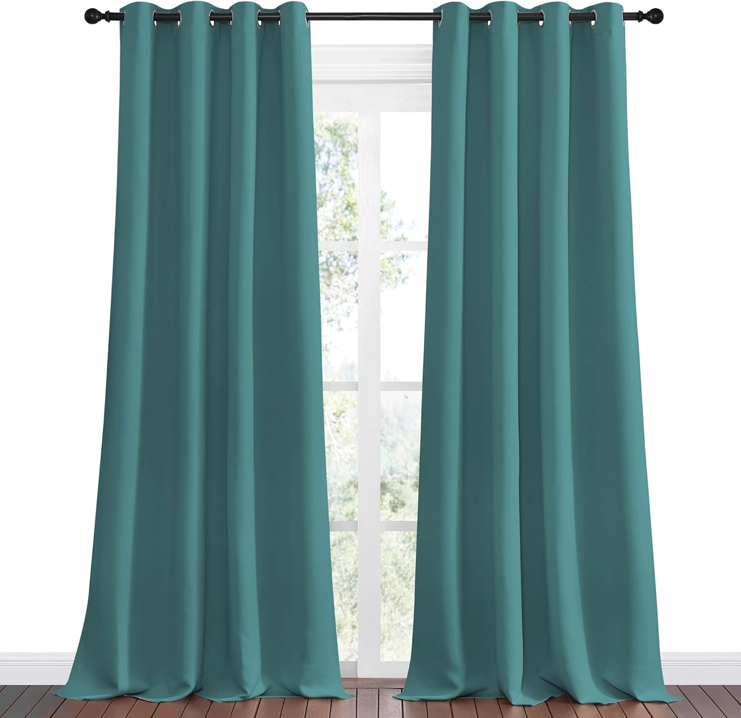 NICETOWN Blackout Curtains - Thermal Insulated Solid Ring Top Drapes for Kids Room | Sea Teal, Set of 2, 55 x 90 Inch