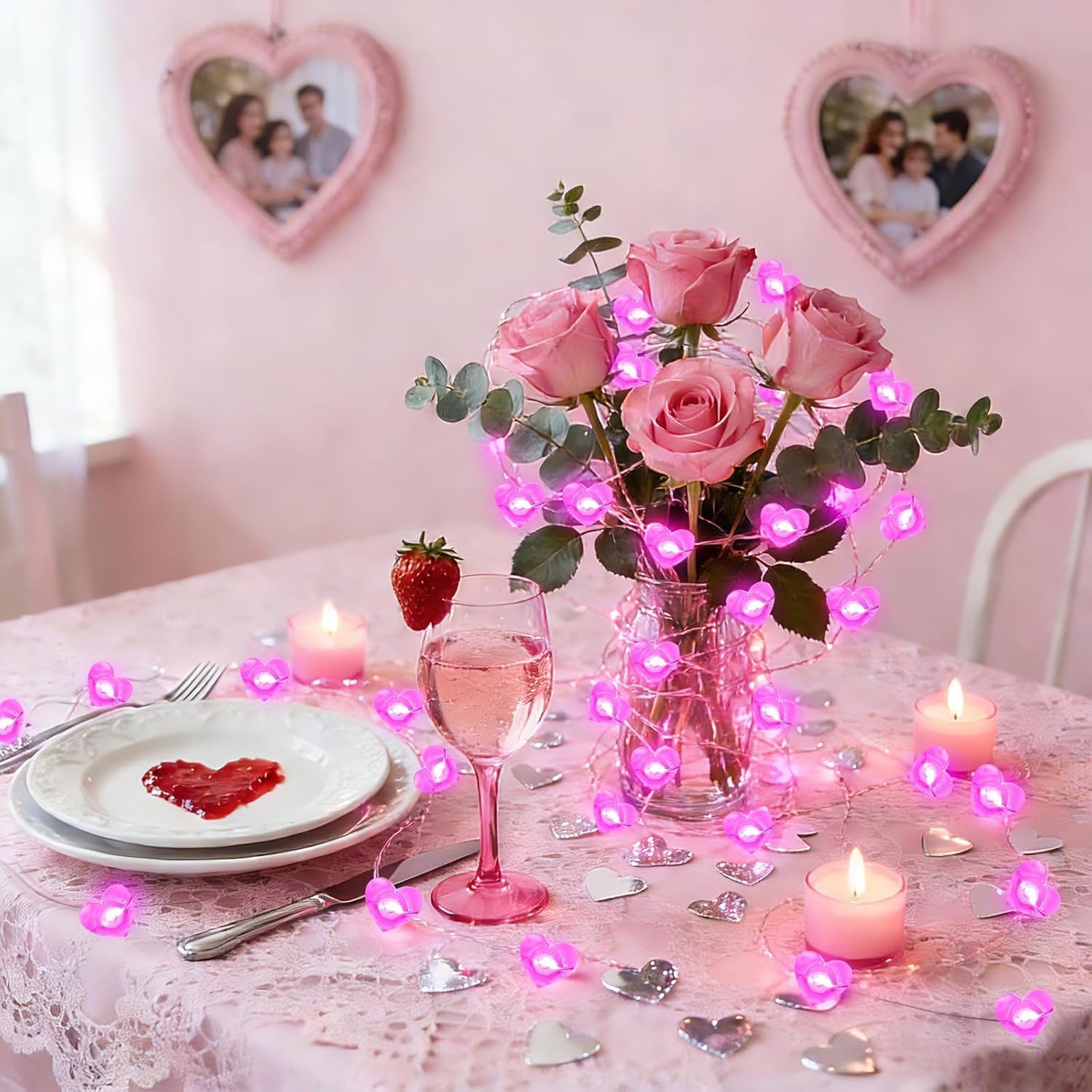 Skiennix 10FT Pink Heart Fairy Lights - Battery Operated LED String Lights with Timer | Waterproof for Indoor/Outdoor Decor