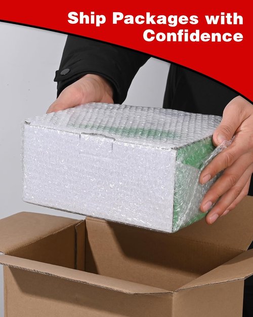 Bubble Cushioning Wrap Rolls - 2-Pack Perforated 3/16" x 17" x 72' for Safe Shipping | Includes 20 Fragile Stickers