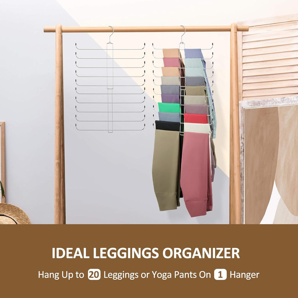 ZEDODIER Legging Organizer - Rotatable Yoga Pants Hanger for Women & Girls | Holds 20 Pairs, Silver