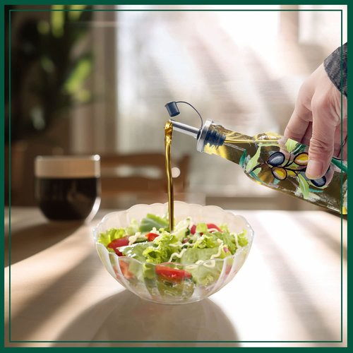 YIYUKODO 7oz Hand Painted Glass Olive Oil Bottle Dispenser - 200ml Green Oil & Vinegar Cruet with Pourers - Olive Oil Carafe Decanter for Kitchen