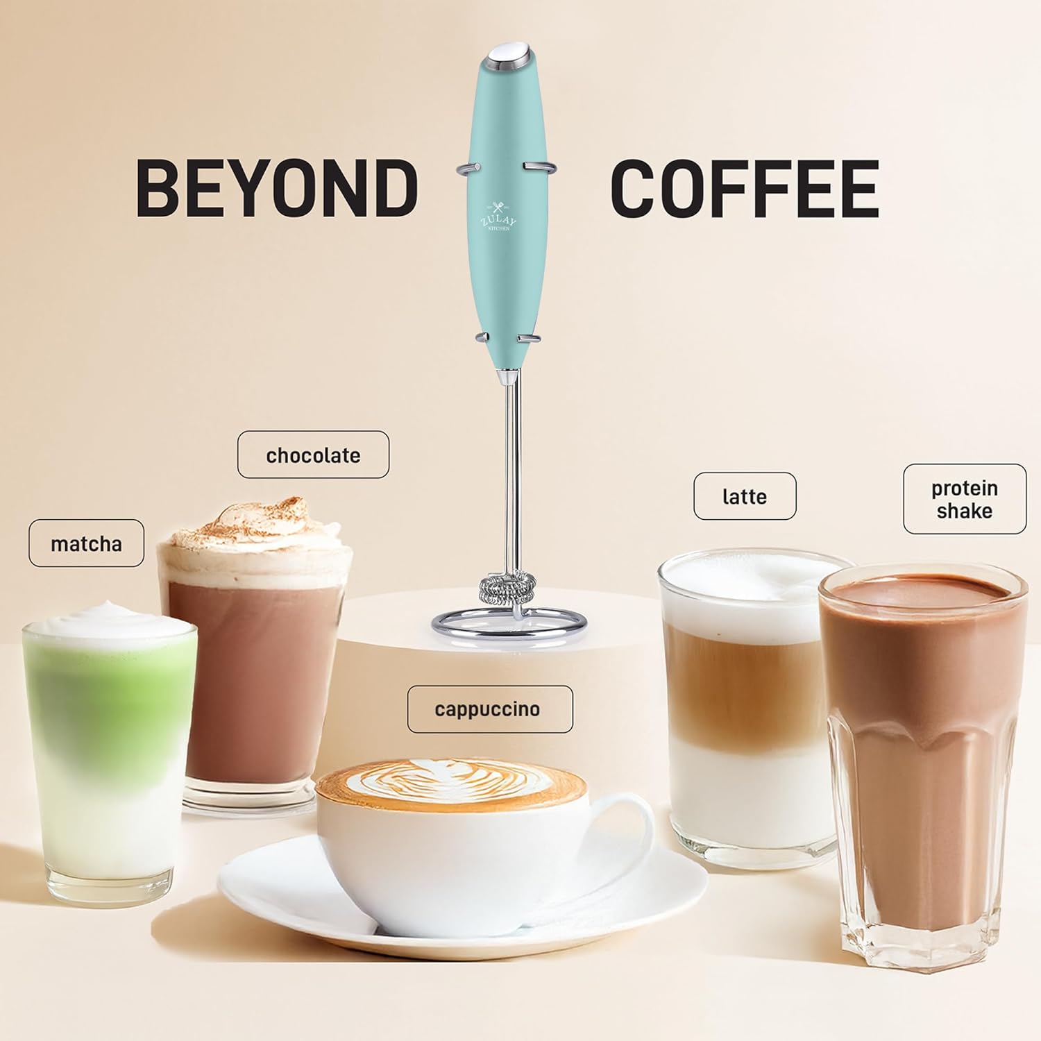 Zulay Kitchen Milk Frother - Powerful Handheld Whisk for Coffee, Lattes & More | Includes 4 Duracell Batteries