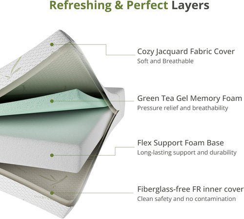 EGOHOME 5-Inch Twin Mattress - Cooling Green Tea Gel Memory Foam for Pressure Relief | CertiPUR-US Certified