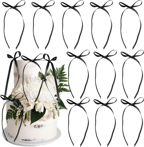Ephlyn 30Pcs Bow Cupcake Toppers - Elegant Valentine's Bowknot Ribbons for Parties | Black