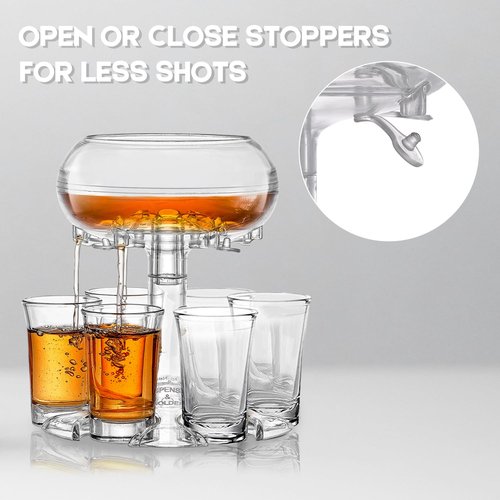 Adjustable Shot Glass Dispenser and Holder Made of Food Grade Plexiglass, Shot Dispenser with 6 Drinking Glasses for Kinds of Parties (Clear)