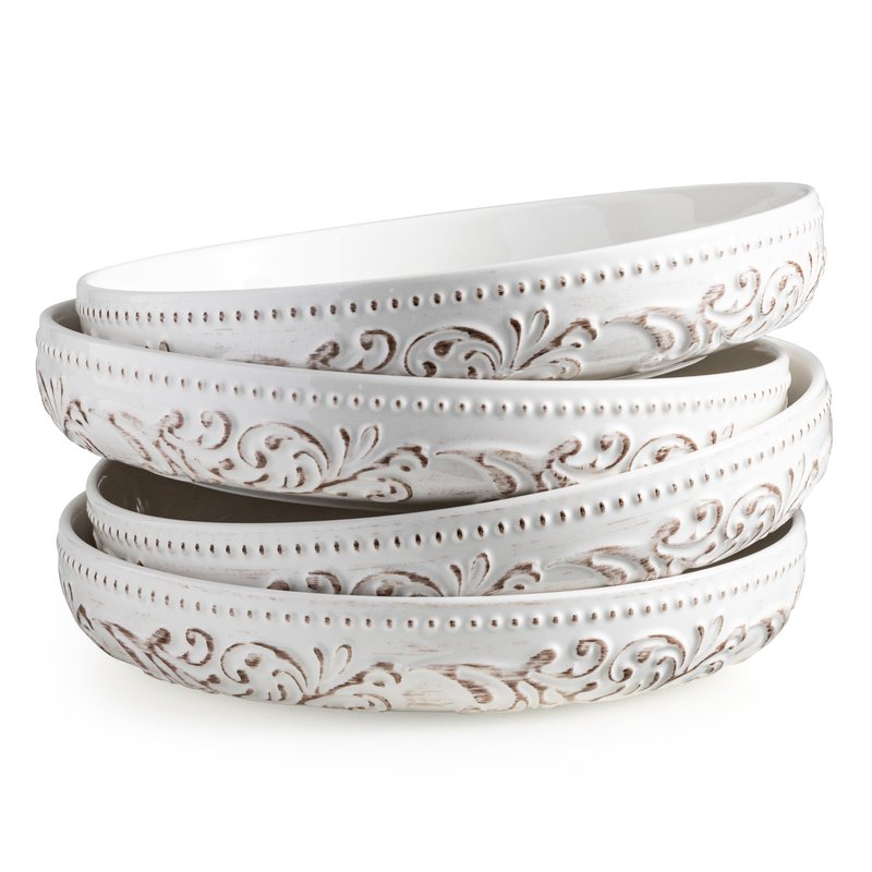 YHOSSEUN Pasta Bowls Set of 4, 50 OZ Large Salad Serving Bowls, 9.75" Pasta Plates Shallow Bowls Set, Microwave Dishwasher Safe, Antique Morning Glory