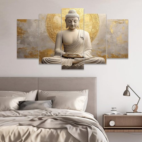 CCWACPP 5 Piece Buddha Canvas Wall Art Buddha Statue Painting Prints Large Zen Wall Decor for Living Room Bedroom Meditation Yoga Room Home Decor Framed (8"x14"x2 8"x18"x2 8"x22"x1)