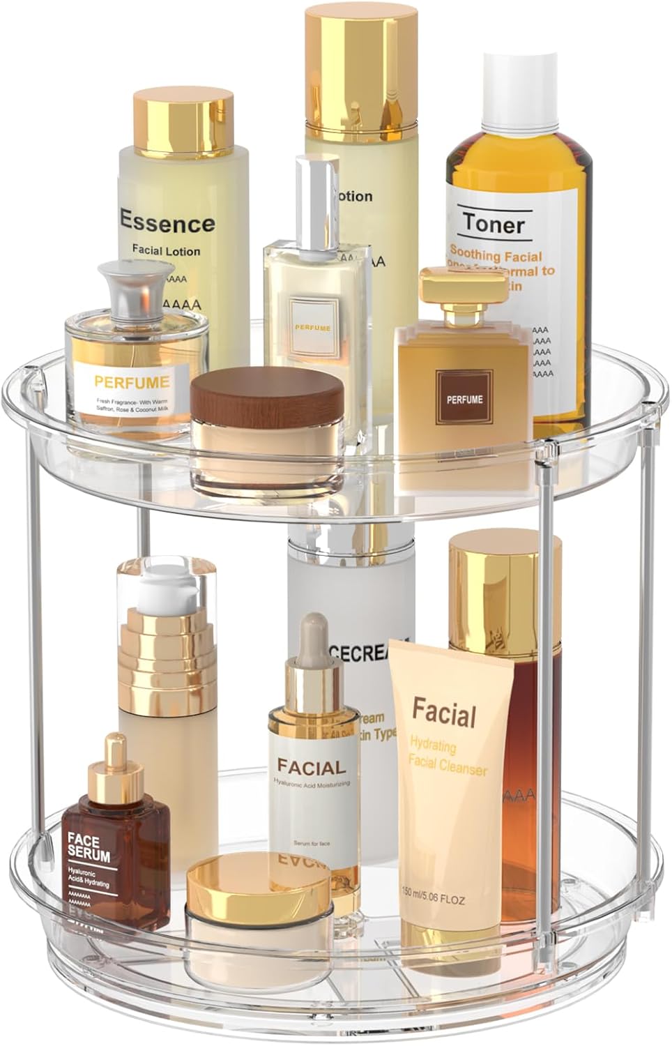 Skiennix 360 Rotating Makeup Organizer - 2 Tier Clear Lazy Susan Turntable for Vanity & Bathroom