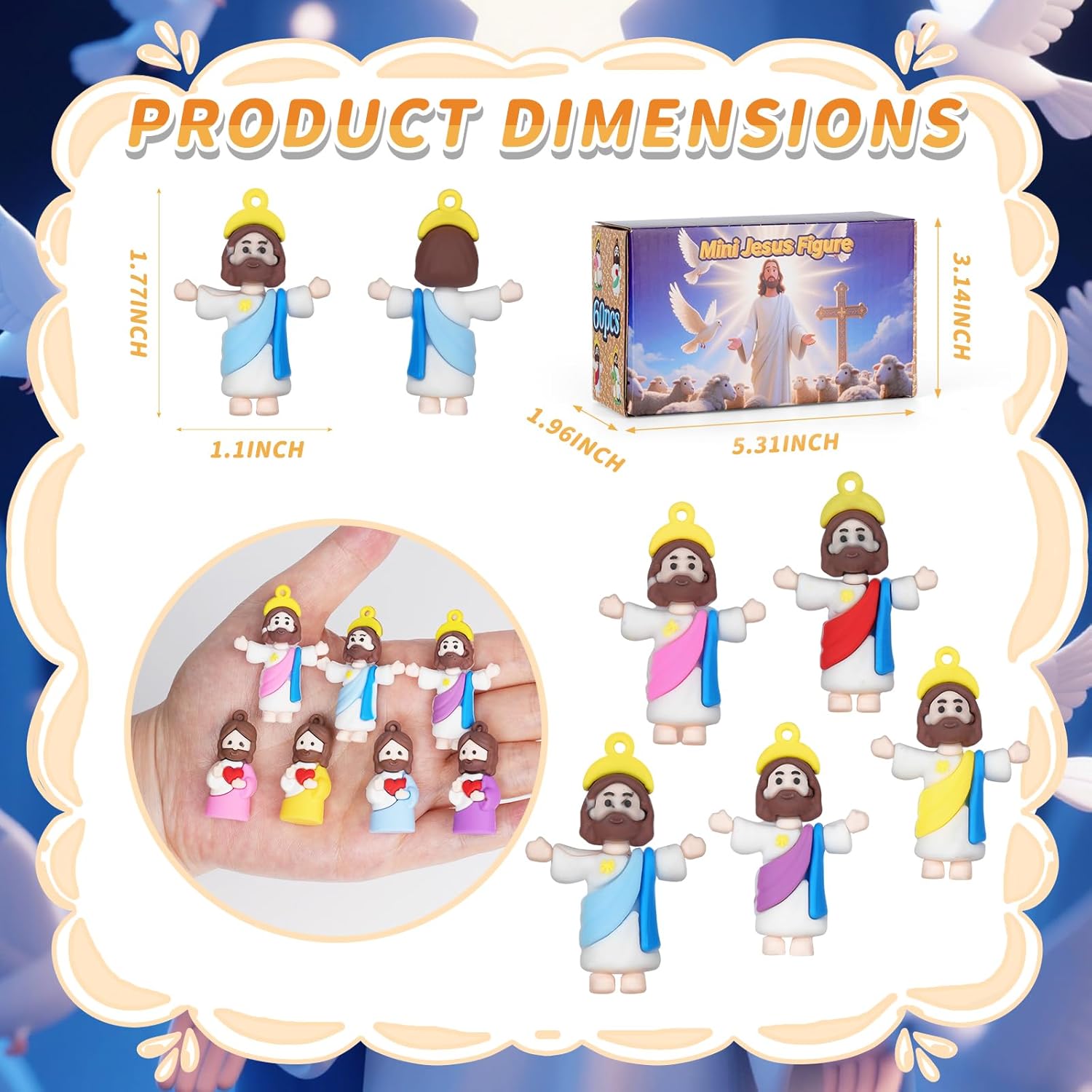 Skiennix Mini Jesus Figurines - 60PCS Easter Basket Stuffers | Tiny Pocket-Sized Jesus Figures
