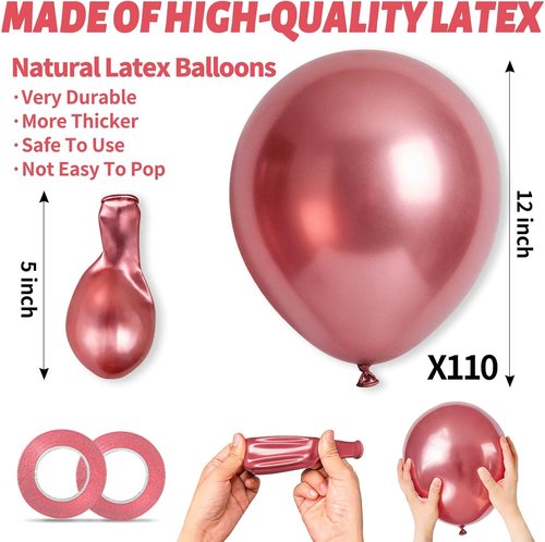 110pcs Metallic Balloons - 12 Inch Colorful Latex Balloons for Birthday Party & Baby Shower