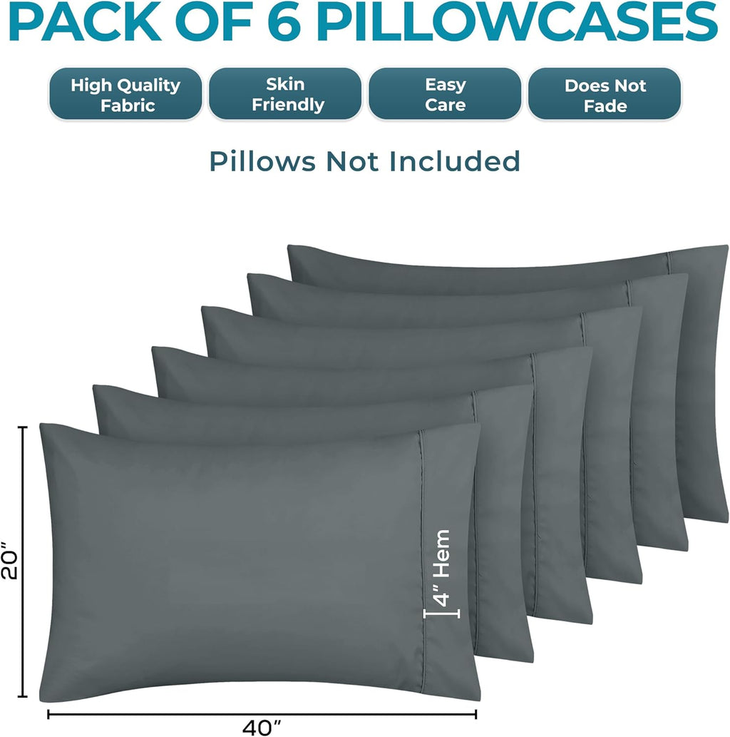 Utopia Bedding King Pillow Cases - Soft Brushed Microfiber - 6 Pack, Fade Resistant | 20 x 40 Inches, Grey