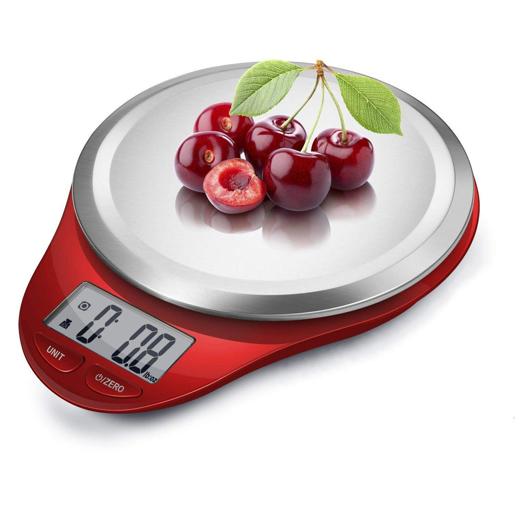 NUTRI FIT Digital Kitchen Scale - Large Stainless Steel Platform for Accurate Baking & Cooking | 1g Tare Function, Red