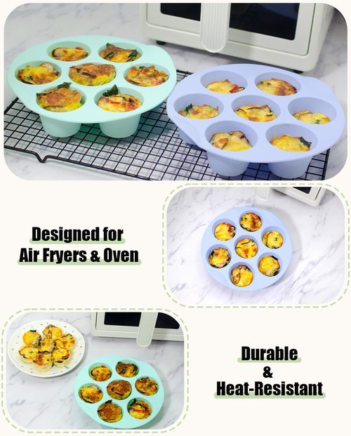Silicone Egg Bite Molds, 3 Pack Silicone Muffin Pans for Air Fryer, Non-Stick 7 Cups Air Fryer Muffin Pan for Baking Egg Bite, Cupcake, Tart, Bread