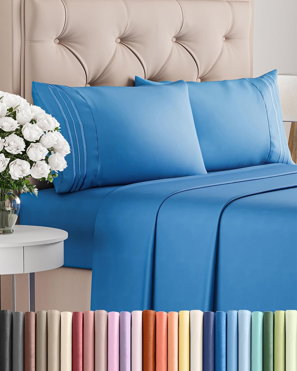 Queen Size Sheet Set by Hotel Luxury | 4-Piece Comfy, Breathable & Cooling Bedding - Deep Pockets, Soft & Wrinkle-Free - Oeko-Tex Certified, Royal Blue