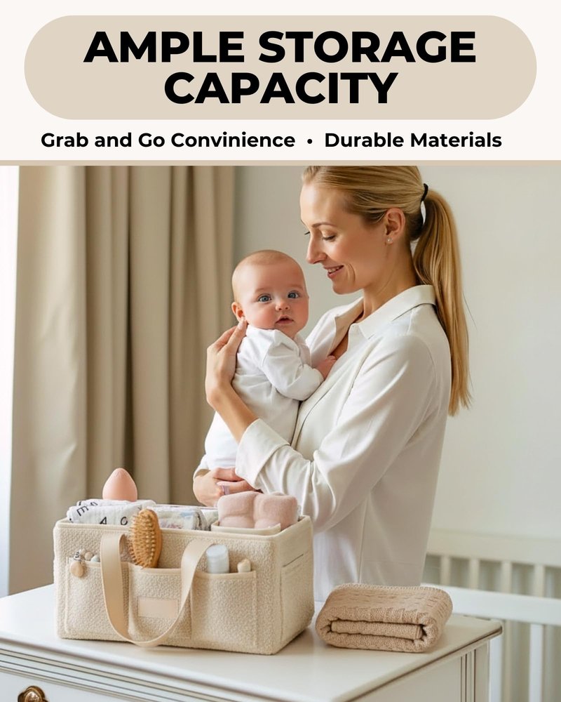 Toodly Baby Diaper Caddy Organizer with Portable Changing Mat - Teddy Fleece Diaper Organizer for Changing Table - Basket for Changing Essentials - Baby Essentials Organizer with Removable Dividers