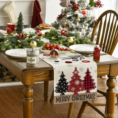 Artoid Mode Christmas Table Runner - Red Pine Trees Design | 13x72 Inch Winter Holiday Decor