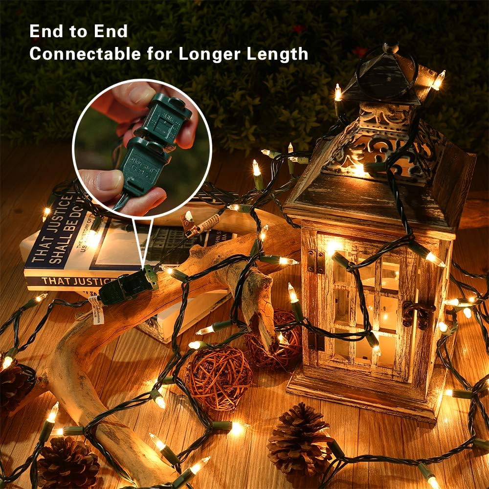 ODEETRONIC Christmas Lights - 21.63ft 100 Count Clear Incandescent Mini Lights | UL Certified Outdoor & Indoor Decor, Warm White