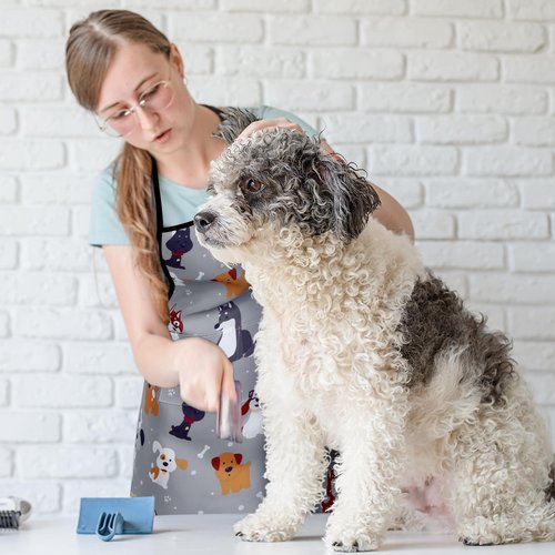 Cuffbow 4 Pcs Dog Grooming Apron Puppy Dog Pets Apron with 2 Pockets Cute Pet for Men Women Cooking Baking Painting Gardening As Pet Week Gift