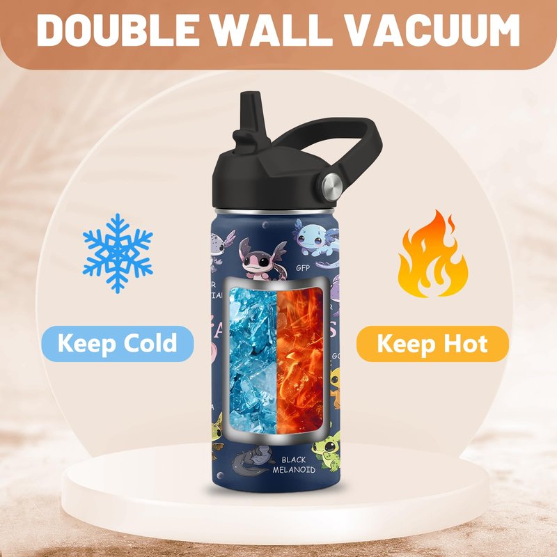 FAIVHSO Axolotl Gifts, 16 oz Water Bottle with Straw Lid, Stainless Steel Insulated Tumbler, Cute Animals Water Bottle, Axolotl Cup Gifts for Birthday Christmas (1pcs)