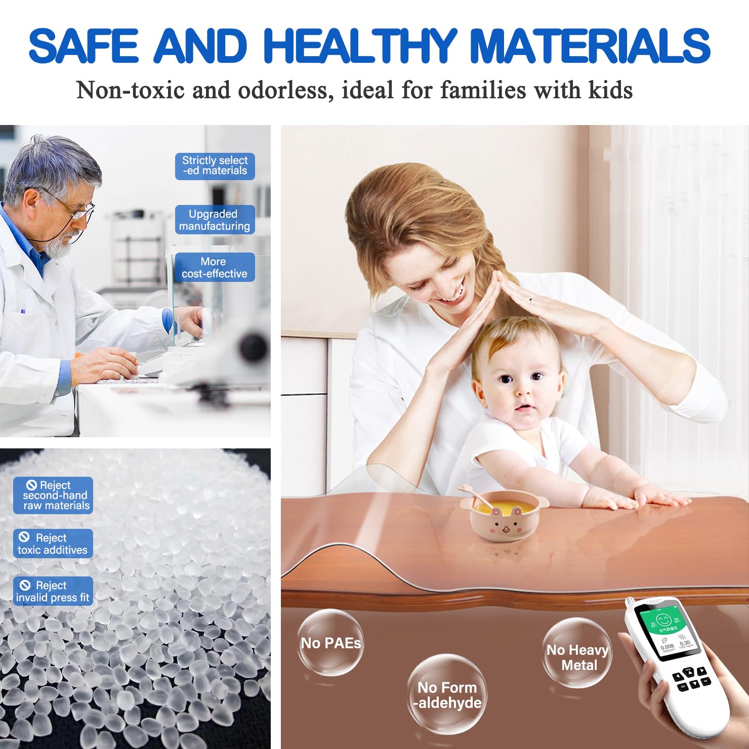 WanDeela 42 x 68 Inch Clear PVC Table Cover Protector - 1.5mm Thick Custom Plastic Desk Pad - Waterproof Vinyl Table Top Protector Mat