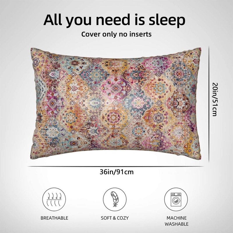 Silk Like Pillowcase for Hair and Skin Orange Antique Ethnic 1 Pack Satin Pillowcase with Hidden Zipper Soft Breathable Smooth Cooling Pillow Cover King Size for Bedroom Sofa 20”x36”