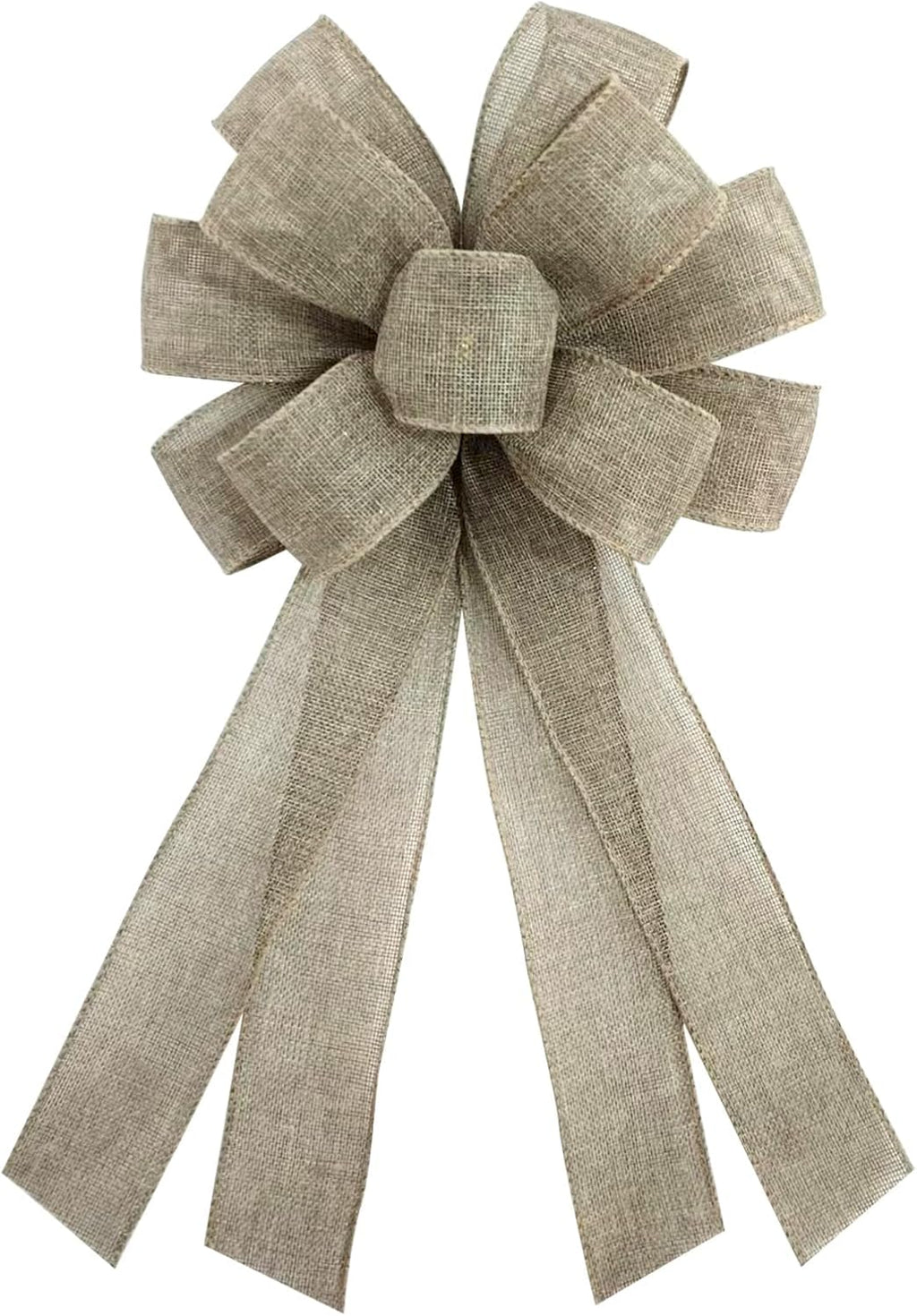 Skiennix Christmas Burlap Wreath Bow - 20 x 11 Inches Holiday Khaki Ribbon for Front Door Decor