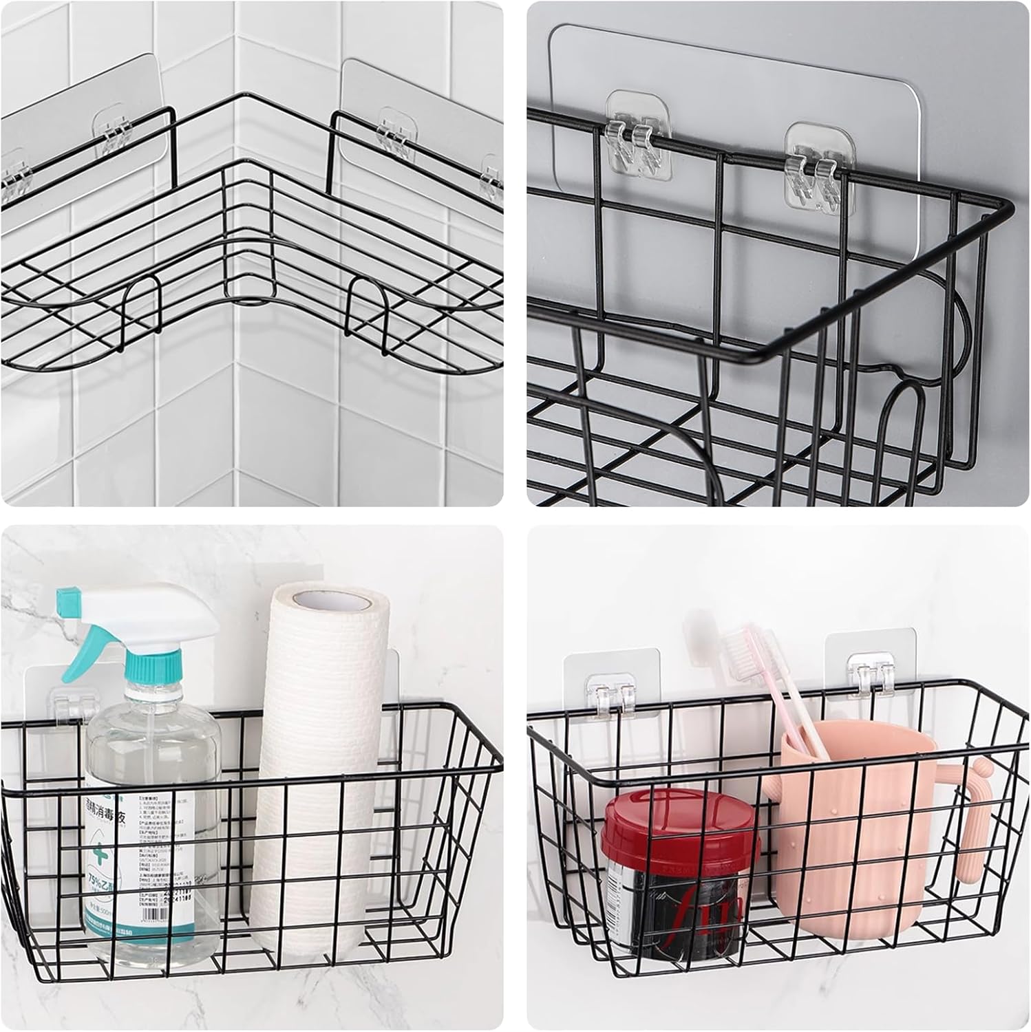 Skiennix 14-Pack Shower Caddy Adhesive Replacement - No-Drill Corner Shelf Baskets for Bathroom & Kitchen Storage